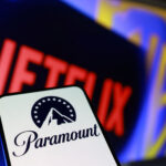 Illustration shows Paramount, Netflix and Warner Bros logos