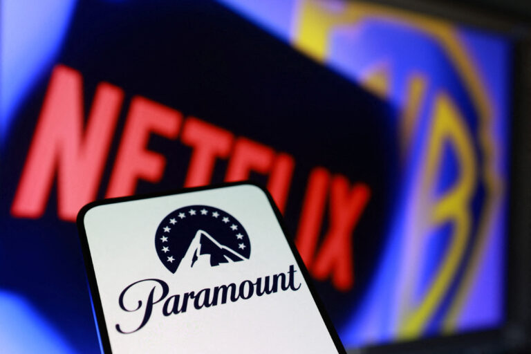 Illustration shows Paramount, Netflix and Warner Bros logos