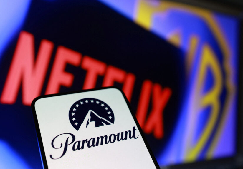 Illustration shows Paramount, Netflix and Warner Bros logos
